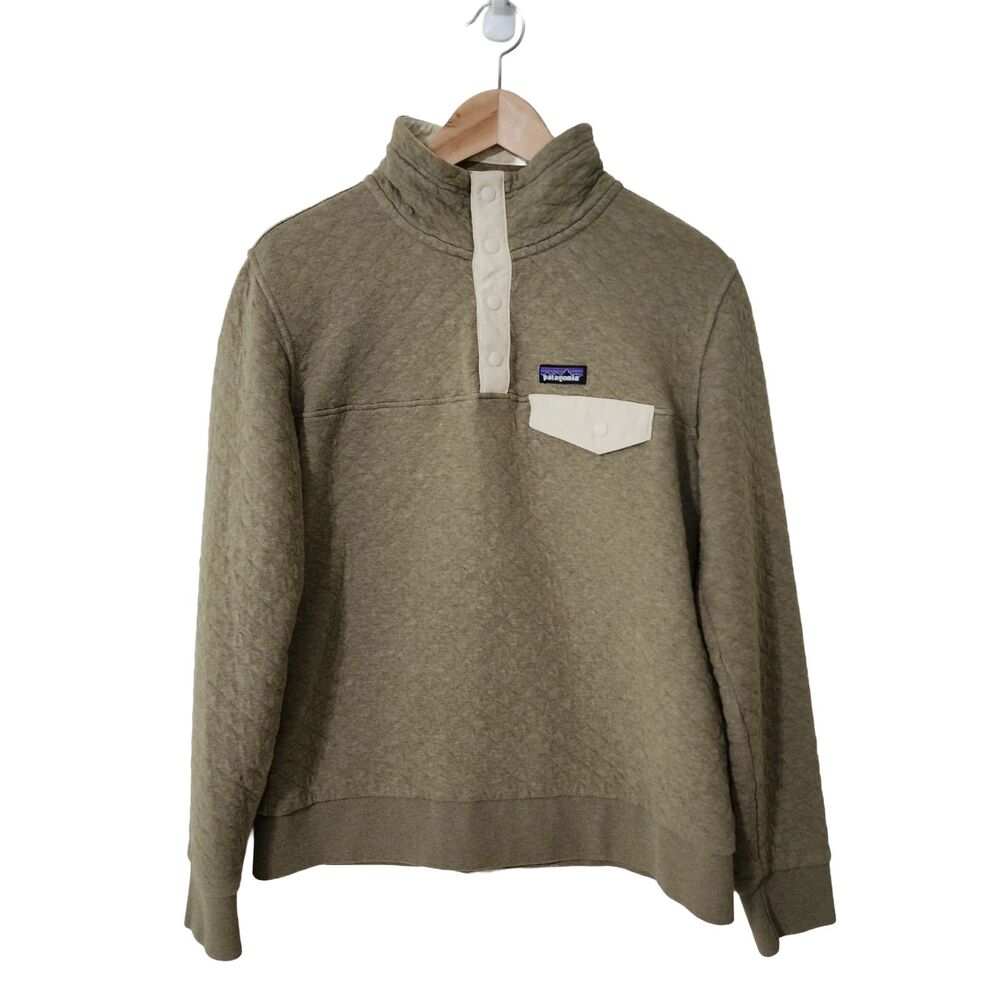 Patagonia Womens M Sage Khaki Green Organic Cotton Quilt Snap-T Pullover 25282